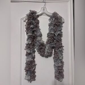 Crochet Ruffle Scarf Gray Ombre Boho Romantic